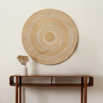 Handcarved Round Wheel Wood Wall Decor