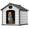 Large Dog House Outdoor Weatherproof, Insulated Igloo Dog House with Elevated Floor, 3XL Big Dog House for 2 Large Dogs Outside, Extra Durable Resin Plastic, Cemented Grey