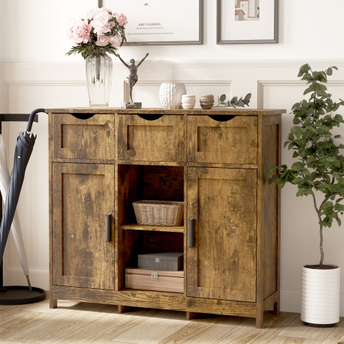 Natural Color Wooden Floor Cabinet with Drawers And Shelves