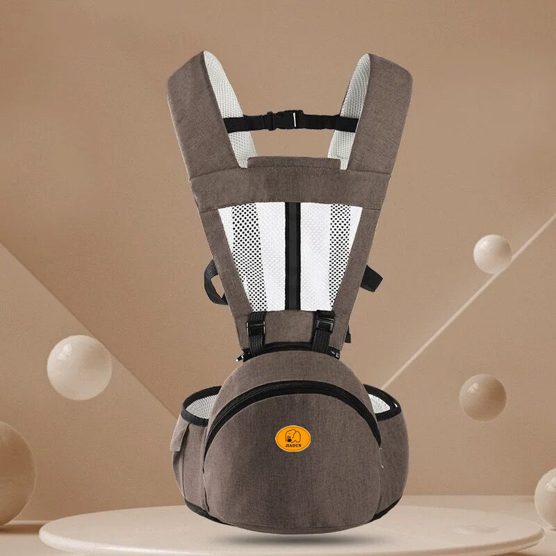 Baby sitting on ergonomic waist stool